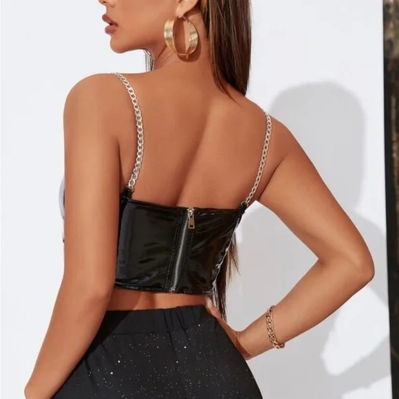 Shein wet look chain strap crop top L - Picture 2 of 6